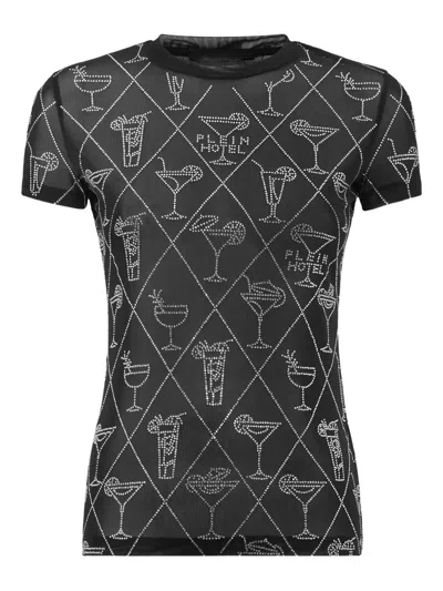 Philipp Plein Crystal-embellished Mesh T-shirt In Black