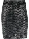 Philipp Plein Crystal-embellished Monogram-pattern Mini Skirt In Black