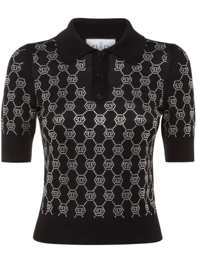 PHILIPP PLEIN CRYSTAL-EMBELLISHED POLO TOP