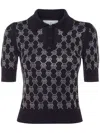 Philipp Plein Knitted Strass Polo-neck Ss Monogram In Blue