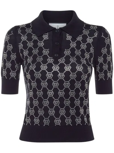 PHILIPP PLEIN CRYSTAL-EMBELLISHED POLO TOP