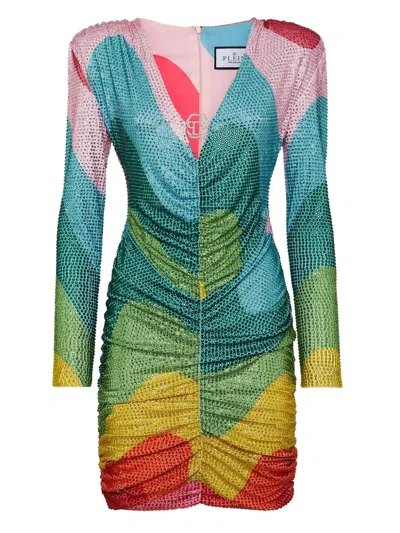 PHILIPP PLEIN CRYSTAL-EMBELLISHED RAINBOW-PRINT MINIDRESS