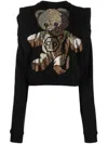 Philipp Plein Cropped Padded Shoulder Sweatshirt With Crystals Teddy Bear In Black