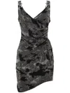 Philipp Plein Crystal-embellished Ruched Minidress In Black