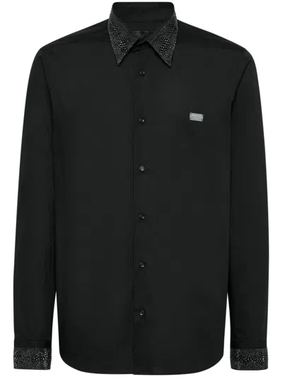 Philipp Plein Crystal-embellished Shirt In Gray
