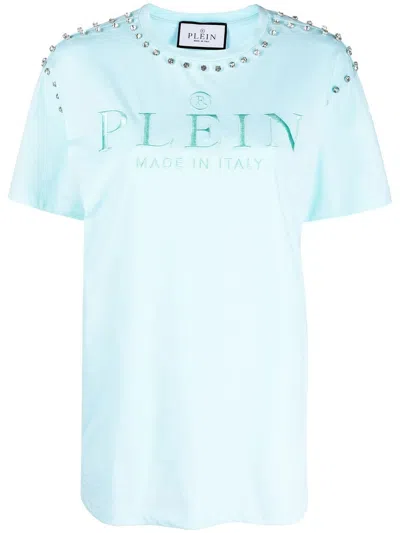Philipp Plein T-shirt Mit Kristallen In Blue