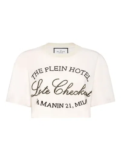 Philipp Plein Crystal-embellished Short-sleeved Top In White