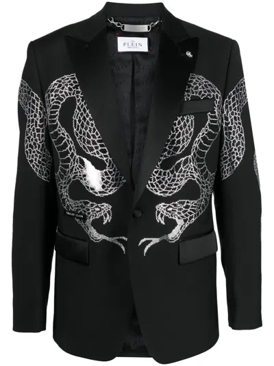 Philipp Plein Crystal-embellished Single-breasted Blazer In Black