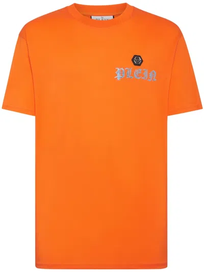 Philipp Plein Crystal-embellished Skull-print Cotton T-shirt In Orange