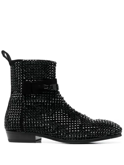 Philipp Plein Crystal-embellished Suede Boots In Black