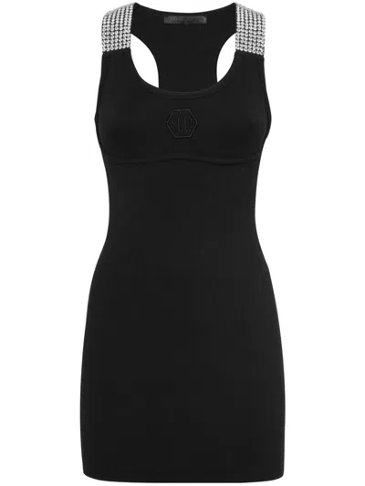 Philipp Plein Crystal-embellished Tank Minidress In Black