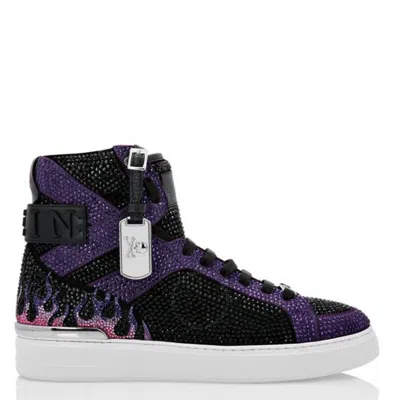 PHILIPP PLEIN PHILIPP PLEIN CRYSTAL FLAME MONEY BEAST HI-TOP SNEAKERS