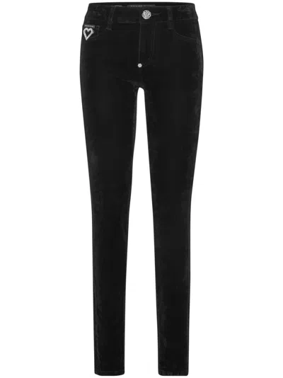 Philipp Plein Heart Crystal-embellished Skinny Jeans In Black