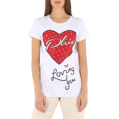 Philipp Plein Crystal Heart Printed Cotton Jersey T-shirt In White
