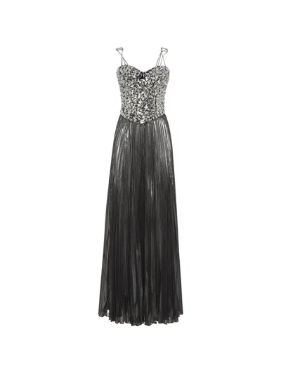 Philipp Plein Crystal Maxi Dress In Silver