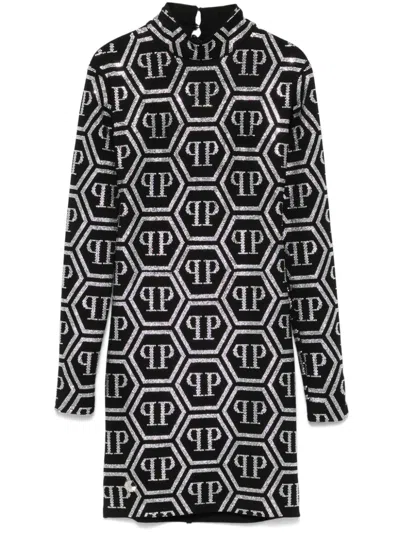 Philipp Plein Crystal-monogram Mini Dress In Black