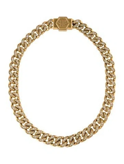 Pre-owned Philipp Plein Crystal Pavé Hexagon Link Chain Necklace, 20" In Transparent