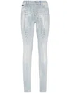 Philipp Plein Crystal-embellished Pinstripe Jeans In Blue