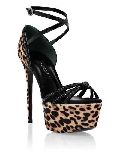 PHILIPP PLEIN CRYSTAL PLATFORM LEOPARD SANDALS