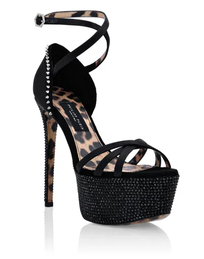 Philipp Plein Crystal Platform Sandals In Black