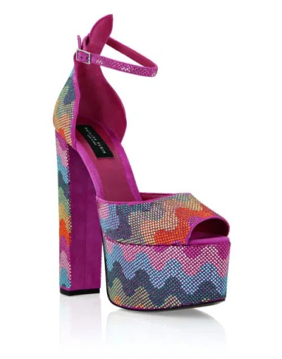 Philipp Plein Crystal Platform Sandals Hi-heels Waves Rainbow Women In Multi