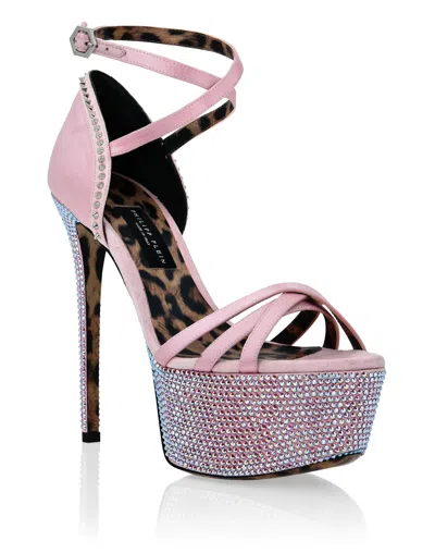 Philipp Plein Embellished Satin Platform Sandals In Multi