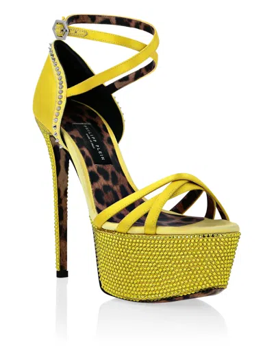 Philipp Plein Crystal Platform Sandals In Yellow