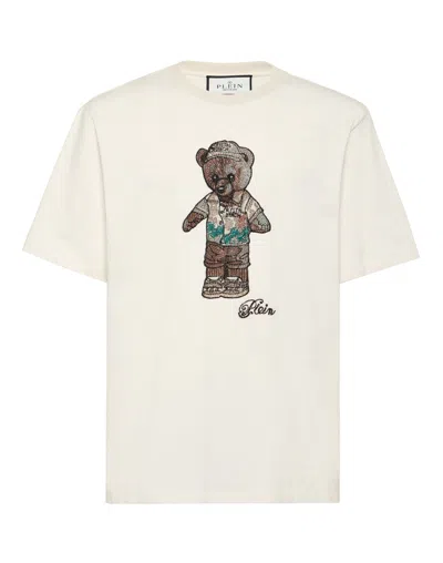 Philipp Plein Crystal Round Neck T-shirt Teddy Bear In White