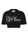 Philipp Plein Crystal Signature Cropped T-shirt In Black