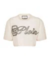 Philipp Plein Crystal Signature Cropped T-shirt In Neutral
