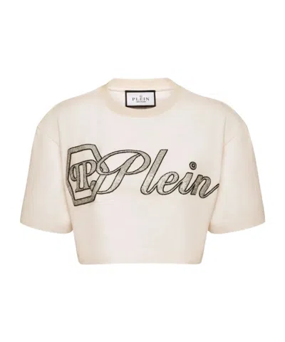 PHILIPP PLEIN CRYSTAL SIGNATURE CROPPED T-SHIRT