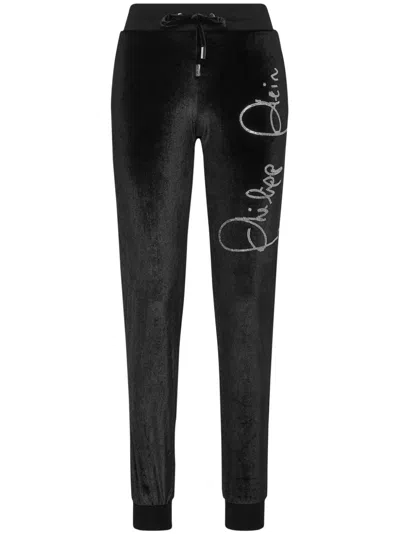 Philipp Plein Crystal Signature Trousers In 黑色