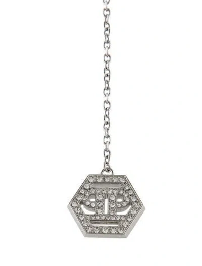 Pre-owned Philipp Plein Crystal Skull Hexagon Pendant Necklace, 18" In Multi