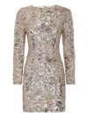 Philipp Plein Embroidered Long-sleeved Mini Dress Crystal Skull In Neutral