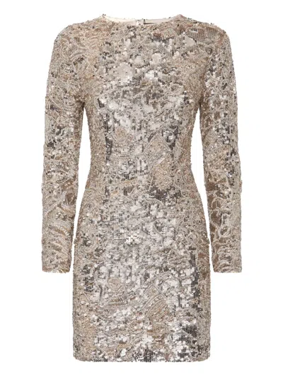 Philipp Plein Crystal Skull Mini Dress In Neutral