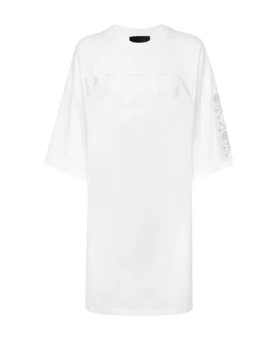 Philipp Plein Crystal Skull T-shirt Dress In White