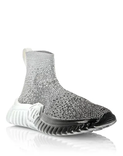 Philipp Plein Strass Runner Crystal-embellished Sock Sneakers In White