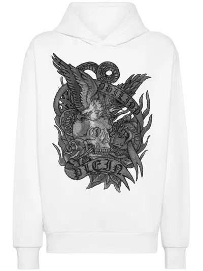 Philipp Plein Crystal Tattoo Crystal-embellished Hoodie In White