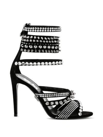 Philipp Plein 크리스털 장식 힐 샌들 In Black