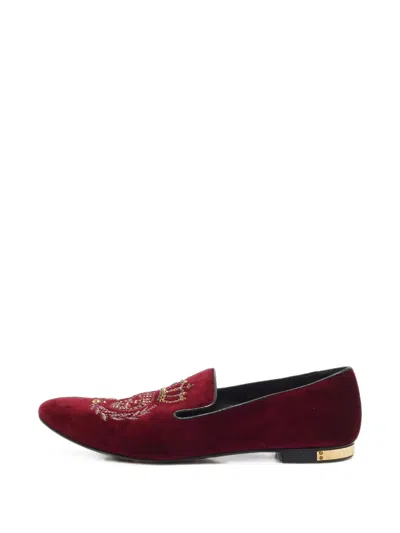 Pre-owned Philipp Plein Crystal-embellished Loafers In Red