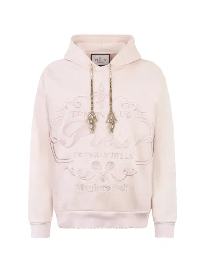 Philipp Plein Crystal-embellished Logo-embroidered Hoodie In Pink