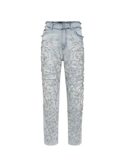 Philipp Plein Crystal-embellished Mom-fit Jeans In Blue
