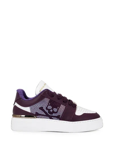 Philipp Plein Crystal-embellished Skull-motif Sneakers In Purple