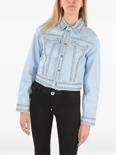Philipp Plein Crystal-embellished Studded Jacket In Blue