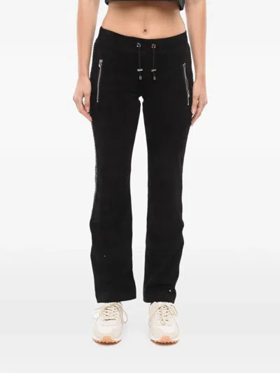 Philipp Plein Crystal-embellished Suede Trousers In Black