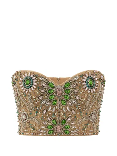 Philipp Plein Crystal-embellished Sweetheart-neck Top In Multi