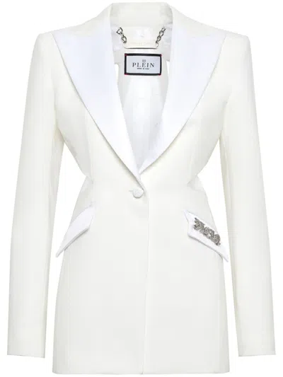 Philipp Plein Cut-out Satin Blazer In White