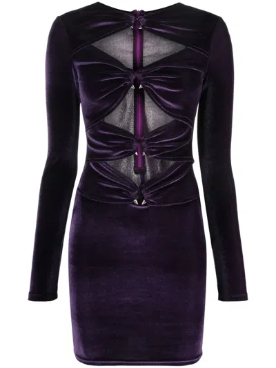 Philipp Plein Cut-out Velour Mini Dress In Purple