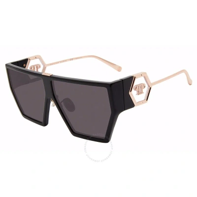 Philipp Plein Dark Grey Geometric Ladies Sunglasses Spp040m 0700 65 In Black / Dark / Grey