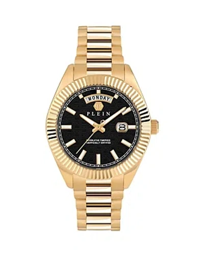 Philipp Plein Men's Date Superlative Gold Ion Plated Stainless Steel Bracelet Watch 42mm In Black/gold